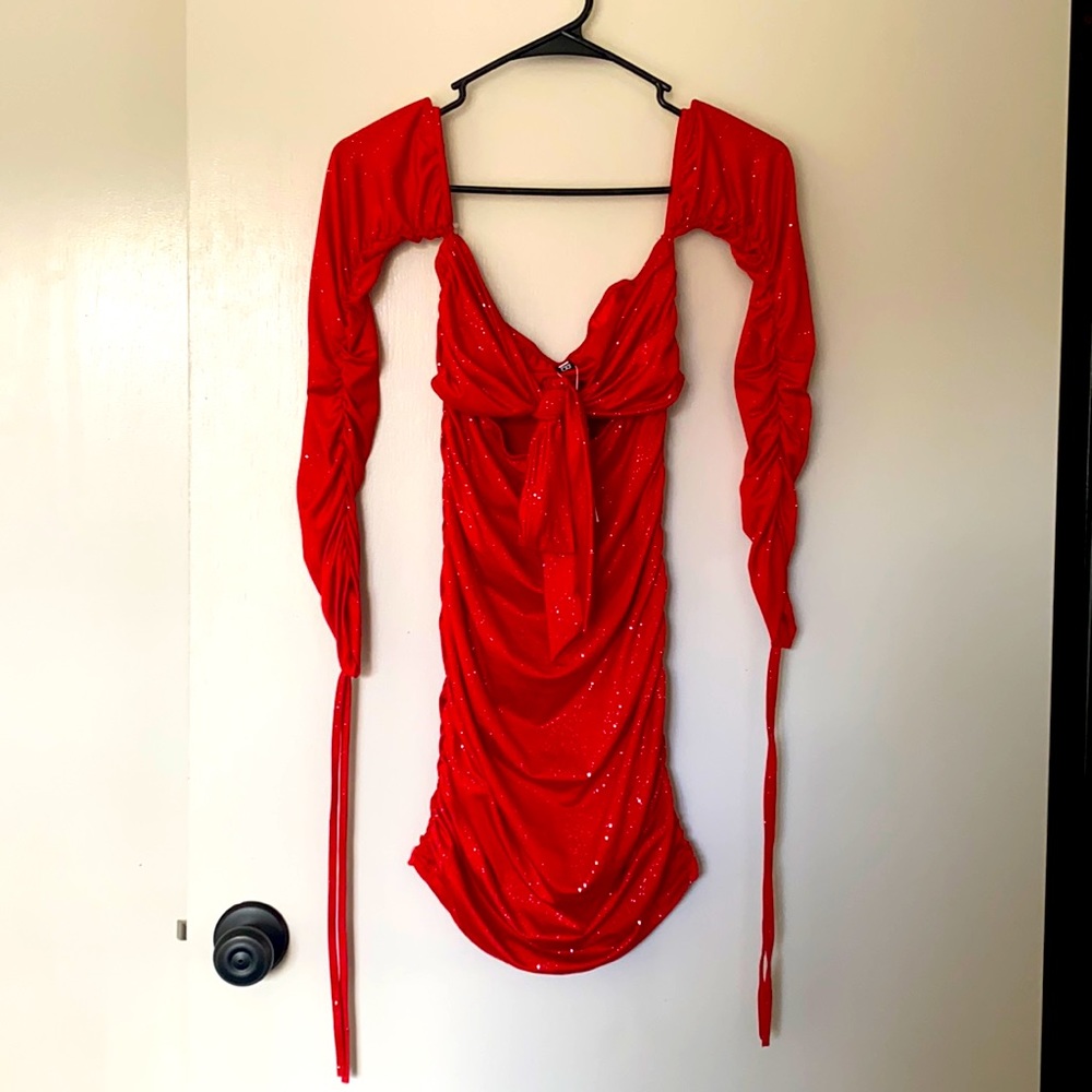 Sexy Red Mini Dress with silver glitter. Never worn. Tag still attached.